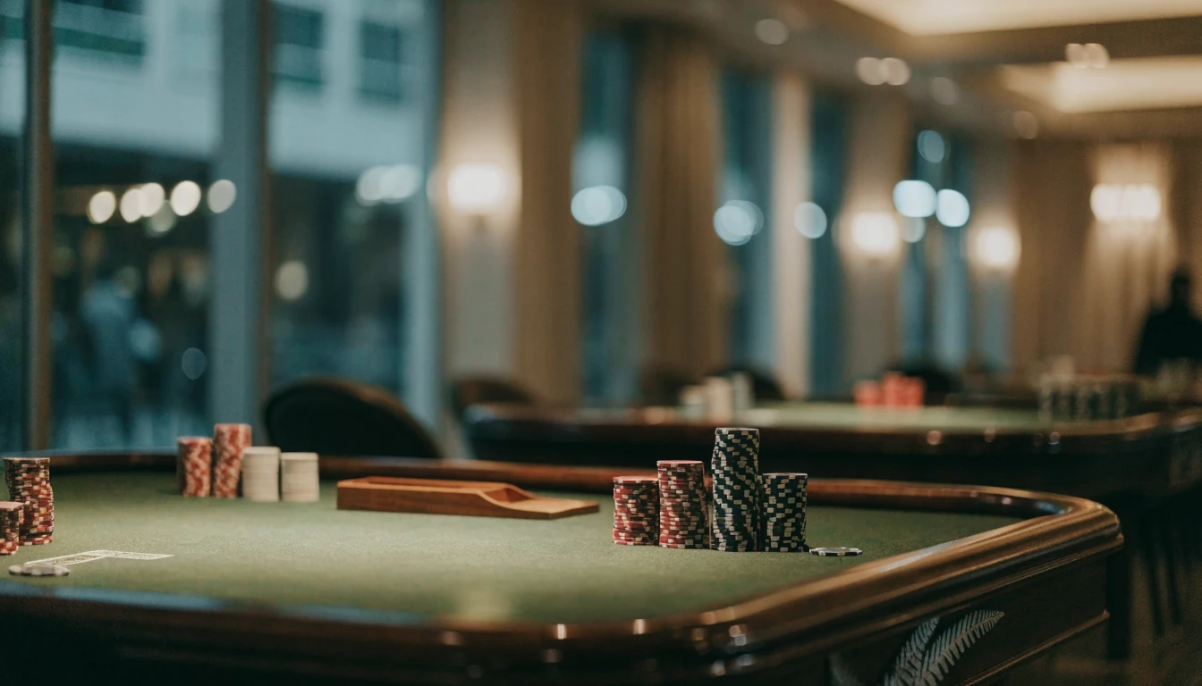 Casino baccarat table with chips in a New Zealand gaming lounge