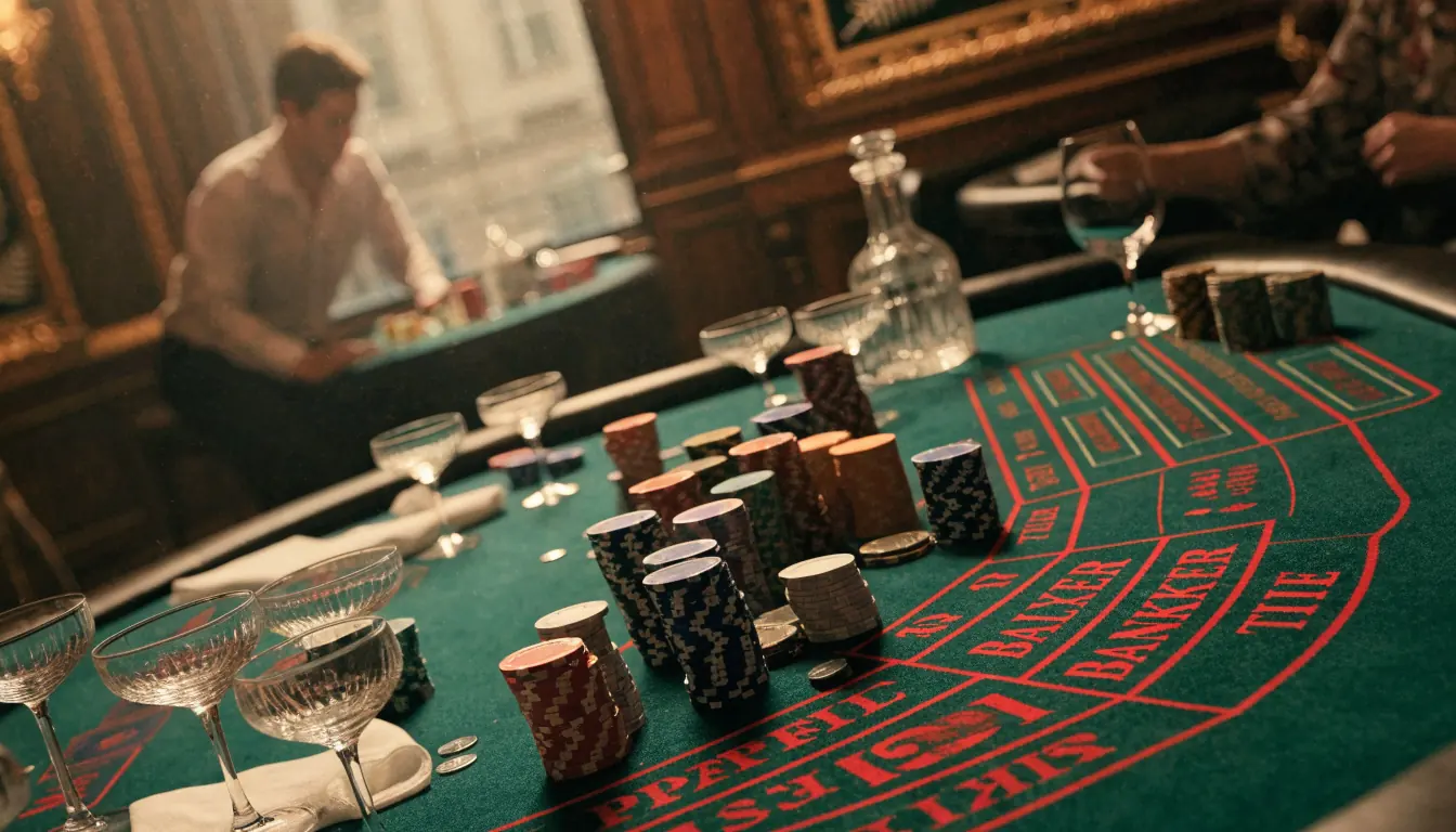 Elegant baccarat casino table with chips and New Zealand accents
