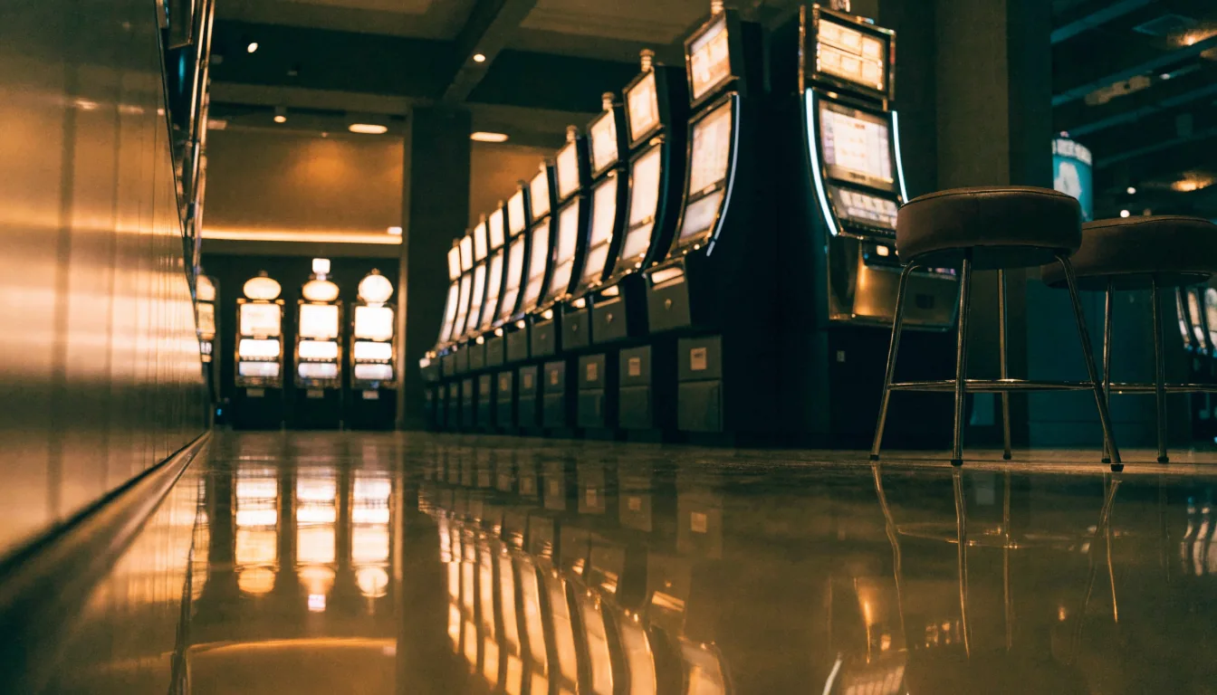 Interior of a New Zealand casino with glowing slot machines