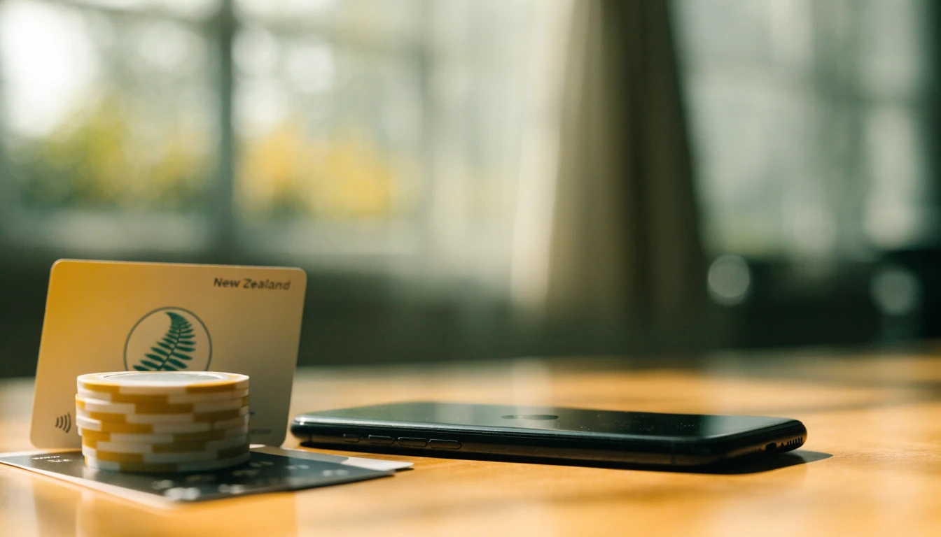 Smartphone, casino chips, and bank card on a wooden table suggesting a fast payout