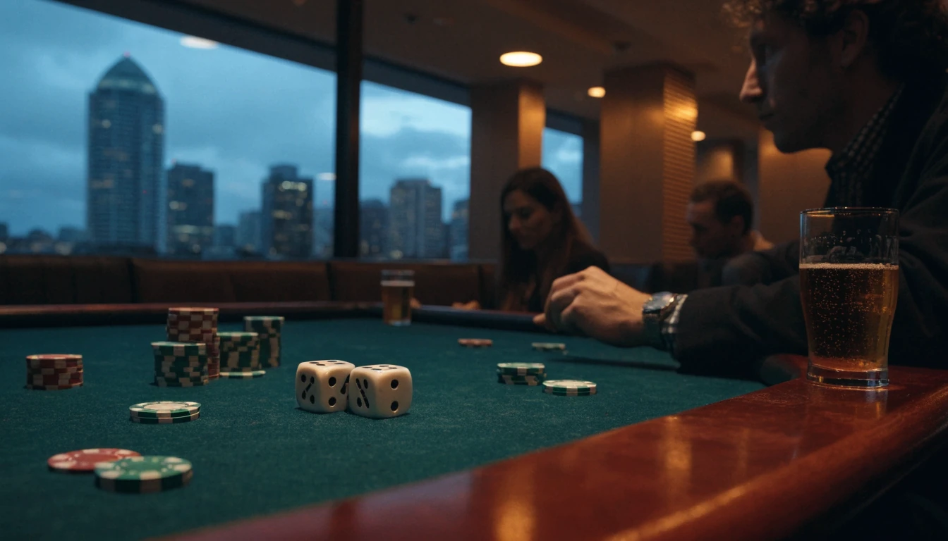Craps dice and chips on a casino table in New Zealand