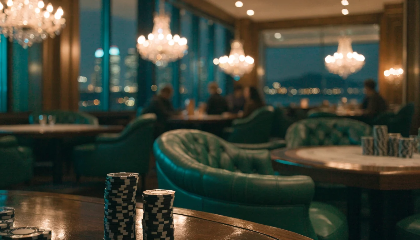 Luxurious VIP casino lounge interior in New Zealand with premium gaming tables