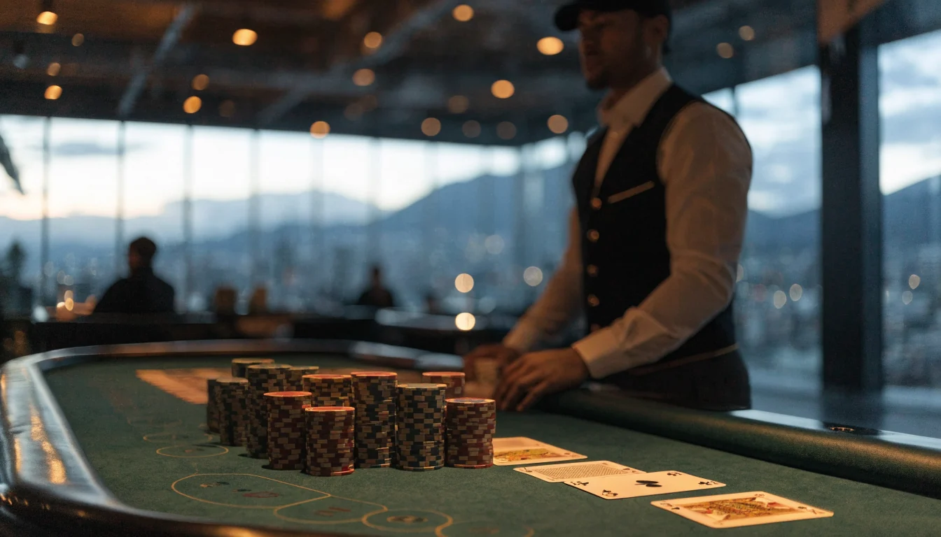 Blackjack table with chips and cards in a New Zealand casino, 2026