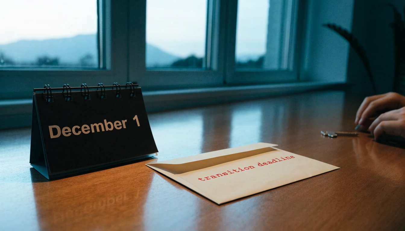 Desk calendar showing December 1 deadline with official envelope and key