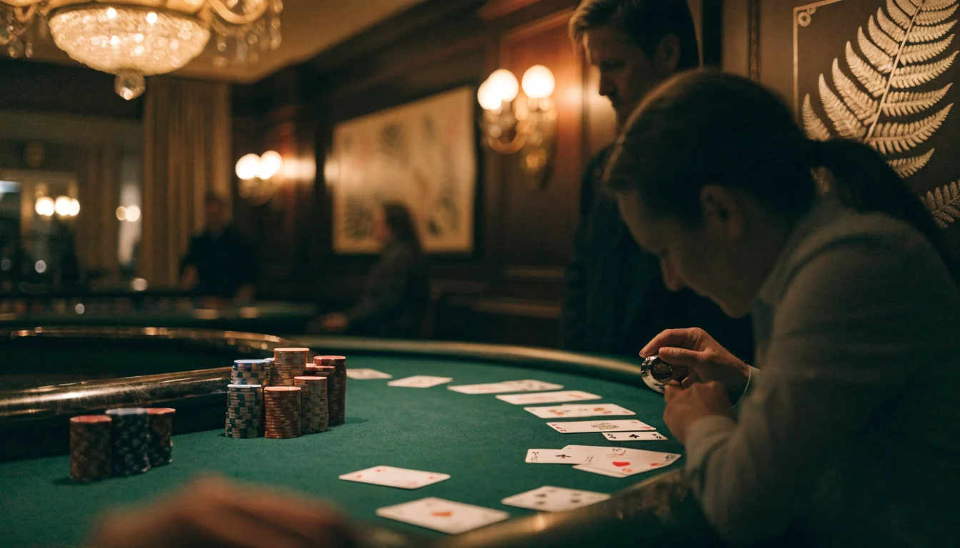 Elegant live blackjack casino table in New Zealand lounge