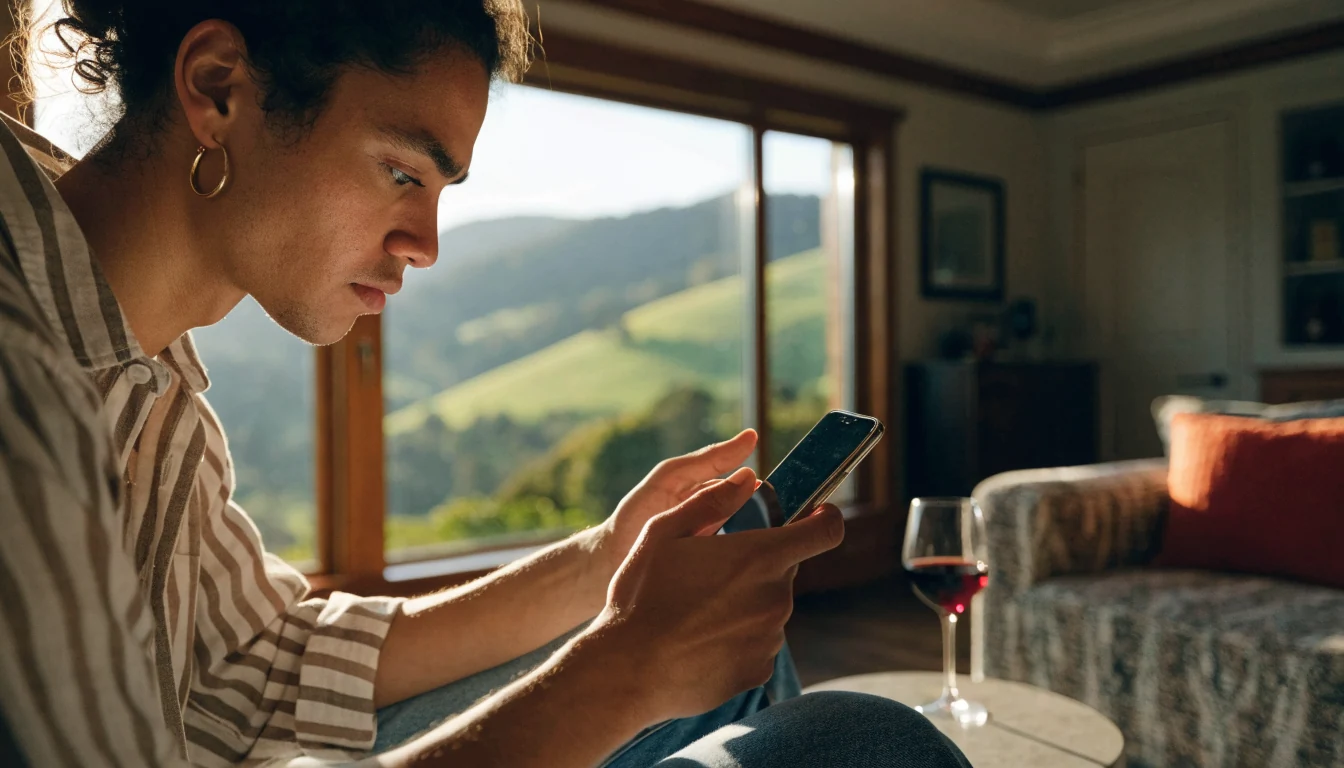 New Zealand player enjoying online pokies on a smartphone at home